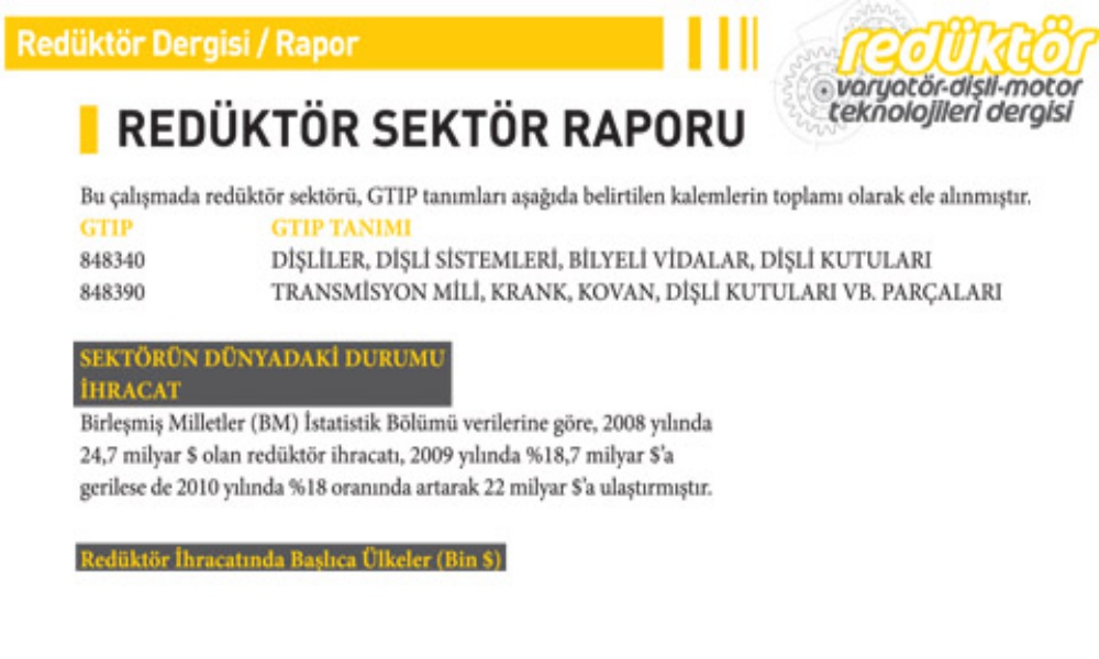 Türkiye’nin redüktör sektörü ihracatı raporu