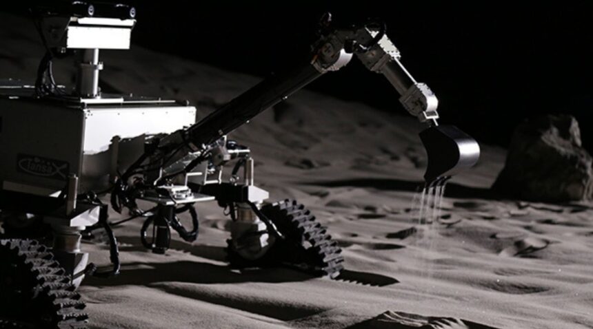 JAXA’nın Ay yüzeyindeki kazı çalışmalarına yönelik inşaat makinesi konsepti. Görsel: JAXA.