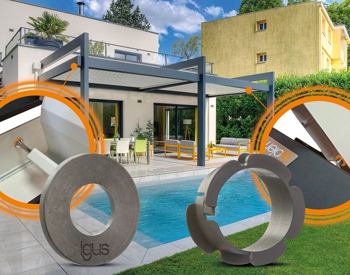 Sunilux Solembra elektrikli pergolada kullanılan igus iglidur G ve iglidur M250 polimer yataklar