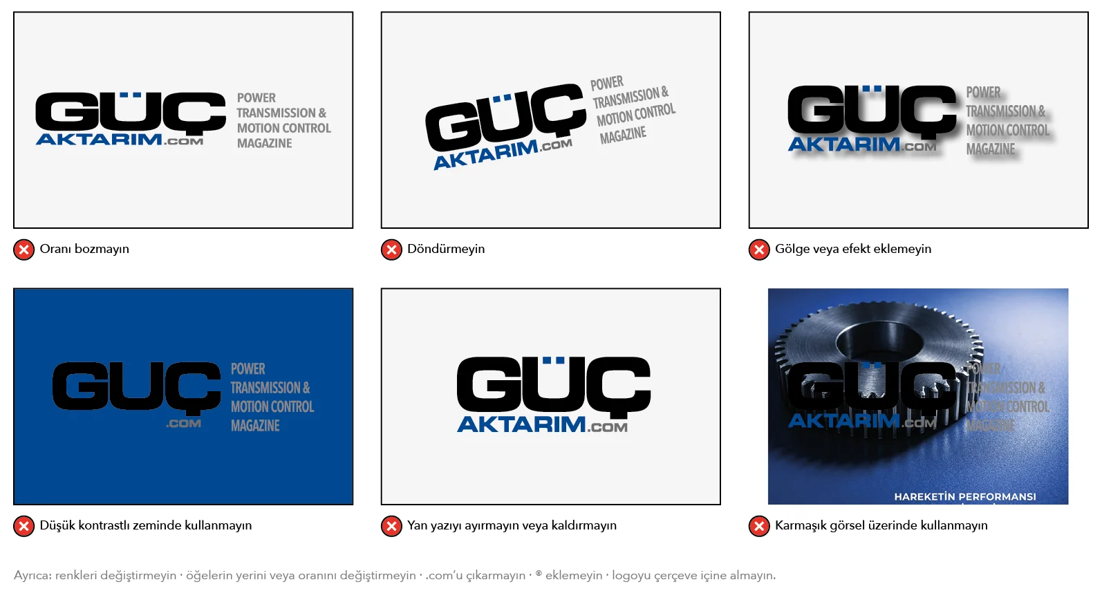 Güç Aktarım logosunun yanlış kullanım örnekleri